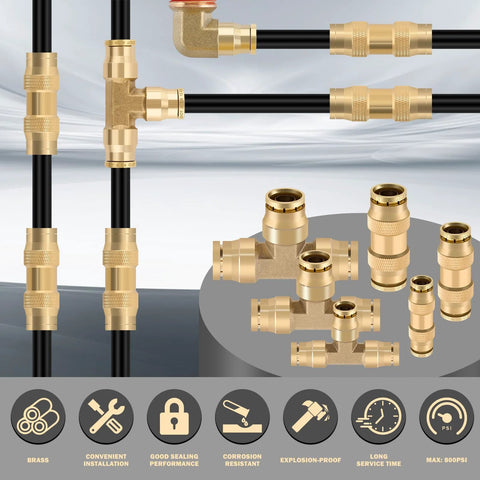 CheeMuii brass DOT air line fittings set, 35 pcs, with 1/4 in and 3/8 in tubing, push-lock quick-connect