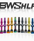 BWSHLF tubeless Presta valve stems in assorted colors and sizes (40–100 mm)