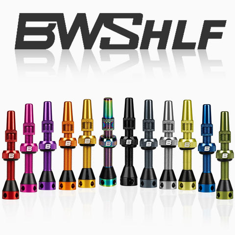 BWSHLF tubeless Presta valve stems in assorted colors and sizes (40–100 mm)