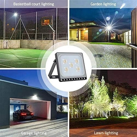 JUDYSSY Flood Light Led Security Light Ip65 Waterproof Spotlight 8000Lm Outdoor, 100w Warm White displayed in various outdoor settings.
