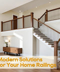 Modern staircase featuring Thirty Pack Heavy Duty Wrought Iron Balusters 1/2 By 44 Inch, Knockout Black Finish.