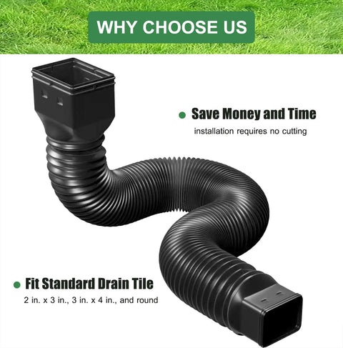 Flexible Downspout Extender Set Extendable From 21 To 60 Inches With Diverter No Fuss Install Keeps Yard And Lawn Dry And Foundations Safe