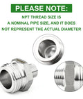 Five Pack 304 Stainless Steel Garden Hose Adapters Three Quarter Inch GHT Male To Three Eighth Inch NPT Male With Washers product image