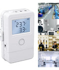 WiFi Energy Monitor With 3 Channel 100A Current Detection, Precise Power Meter For Home Or Office, Plug And Play Setup, Remote Control Via Smart Life And Tuya Apps, Global Voltage Support, Easy Router Connection, Real Time Power Tracking. White digital monitor with display