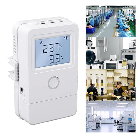 WiFi Energy Monitor With 3 Channel 100A Current Detection, Precise Power Meter For Home Or Office, Plug And Play Setup, Remote Control Via Smart Life And Tuya Apps, Global Voltage Support, Easy Router Connection, Real Time Power Tracking. White digital monitor with display