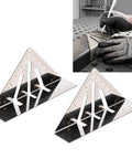 Stainless Steel 5 Inch Miter Square Ruler With Extended Flange for marking angles on flat surfaces, used by a gloved hand