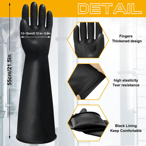 Heavy Duty 22 Inch Black Latex Gloves Chemical Resistant Rubber Gauntlets For Industrial Work and Dishwashing Savage Grip with textured grip.
