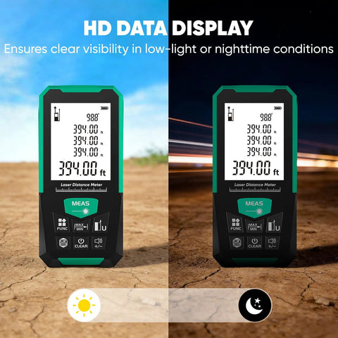 Heavy Duty Green Beam Laser Tape Measure 394 Ft Range With Built In Digital Level Dead On Accuracy For Hassle Free Distance Area And Volume Tracking Outdoor Home Jobs With Battery Included