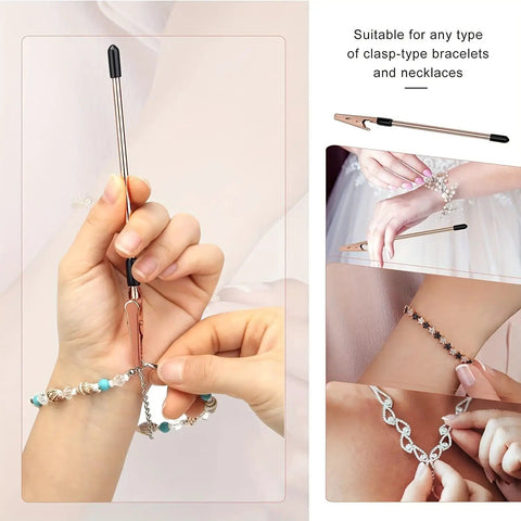 Bracelet Clasp Clamp Tool For Jewelry Making With Metal Shaft And One Hand Operation Extender And Fastening Device With Non Slip Tips Golden Finish For Crafting And Repair, helping fasten bracelets with ease.