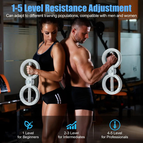 Two people using an 8-Shaped 360 Degree Rotatable Forearm Trainer With Adjustable Resistance Levels From 1 To 5 12 Lbs Metal Arm Grip Strengthener