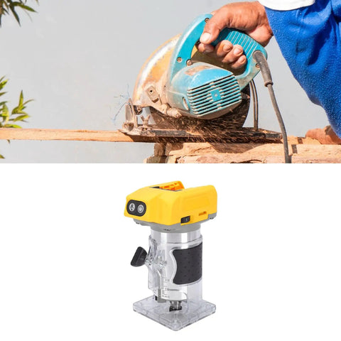 Cordless Wood Router With Brushless Motor 800W Power Five Variable Speeds Up To 30000 RPM Woodworking Trimming Kit displayed