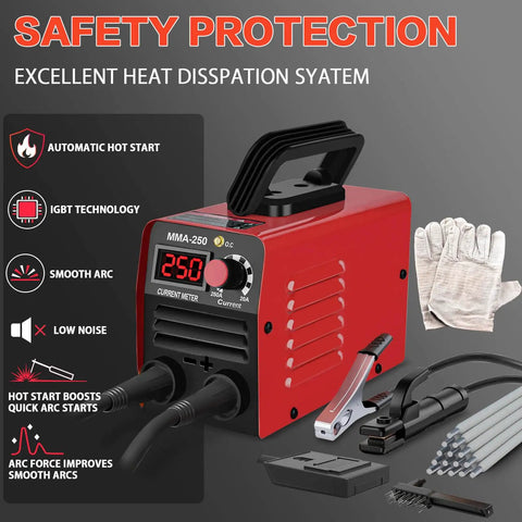 Compact Stick Welder Kit For Beginners 110V 250A Arc MMA Portable Welding Machine With Hot Start Arc Force Anti Stick Technology