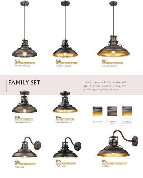 8-piece family set of farmhouse lighting including pendants and wall lamps with 12 Inch Vintage Farmhouse Outdoor Wall Sconces 2 Pack Oil Rubbed Bronze Finish Curved Arm Barn Lights For Porch Patio Garage Weatherproof Exterior Lighting Classic Hammered Shade.