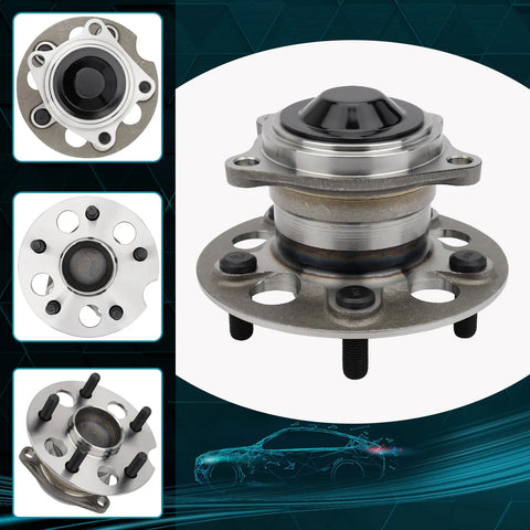 Rear Wheel Hub Bearing Assembly Set Compatible With Toyota RAV4 1996 2003 Without ABS 5 Lug 2 Piece Replacement 512213 Direct Fit Beefy Quality Wheel Hub for rear and side view