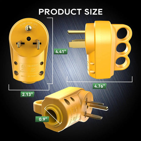 Dimensions of 50 Amp Female Welder Plug For Nema 6-50P Replacement ETL Listed 250V 50A 6-50P Or 250V 30A 6-30P