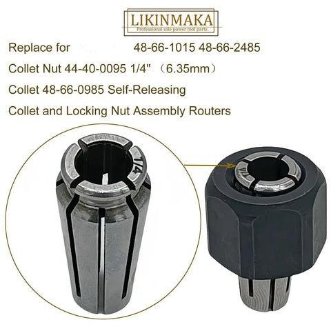 Self-Releasing Quarter Inch Collet With Locking Nut Replacement Part For Routers And Die Grinders Easy Install Fits 5615 5616 5619