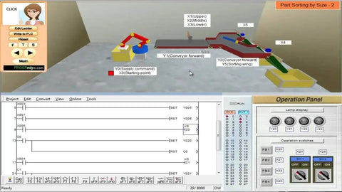 Software interface of Professional PLC Developer Starter Kit with Ladder Logic Controller for automation project simulation.