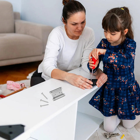 Woman and child installing Automatic Two Way Door Spring Hinge With Adjustable Self Rebounding Action And Heavy Duty Steel Construction