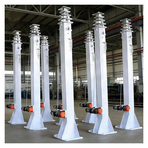 Premium Heavy Duty 4 To 10 Meter Adjustable Telescopic Mast With Smooth Hand Crank And Electric Lift Options For Site Lighting and Pro Gear Mounting assembled in a factory.