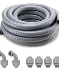 Go-To Flexible PVC Liquid Tight Conduit Kit 25 Ft 1-1/4 In Dia Non-Metallic Electrical Conduit With 4 Straight And 2 Angle Fittings