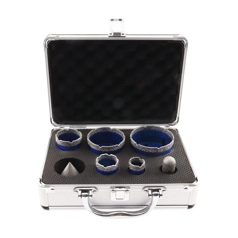 Pro Grade Diamond Core Drill Bit Set For Porcelain Tile Ceramic Marble Brick And Concrete in open case with various sizes