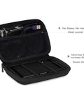 Inside view of Straight Up 7 Inch GPS Carrying Case Built Tough With Dead Center Shockproof EVA Hard Shell, showing elastic straps and mesh pocket.
