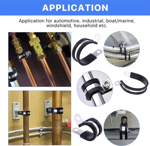Cable clamp set, 68-piece 304 stainless steel cushion pipe clamps in 1/4–1'' sizes, with PP storage case.