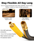 Heavy Duty Double Arm Retractable Air Hose Reel 50 Foot Reach Half Inch Steel Hybrid Core flexible rubber PVC hose with swivel fitting.