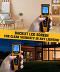 Precision Laser Distance Meter For Quick Accurate Measurements Up To 130 Feet With Backlit LCD Display One Hand Operation Large Readout Durable DIY Tool For Builders And Handymen in hand, backlit screen