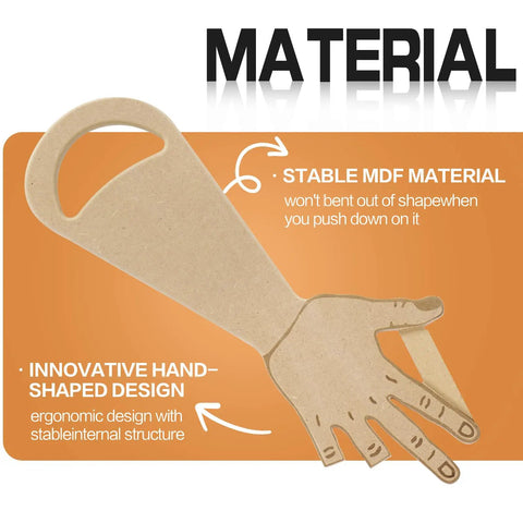 Ergonomic Hand Shape Table Saw Push Stick With Missing Finger Design for safer woodworking visual on MDF background