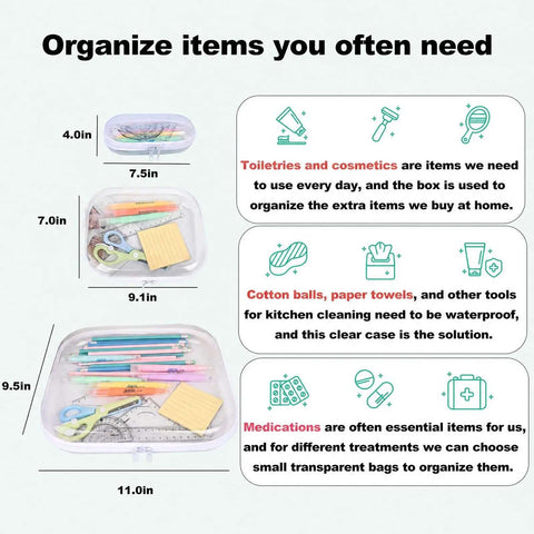 Straight Up Three Piece Clear Hard Shell Zipper Cases With Rigid Plastic Panels For No Sweat Travel And Crisp Home Storage That Keeps Your Essentials Secure And Ready To Roll Anytime, showcasing sizes and uses.