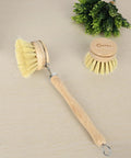 Bamboo dish brush set with handle plus 4 replacement heads, compostable sisal soft bristles for kitchen utensils and vegetable scrubbing