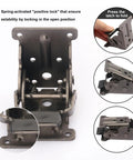 Close-up view of Straight Up 12 Pack Folding Brackets With Screws Rock Solid Self Locking Hinges showing stability locking mechanism.