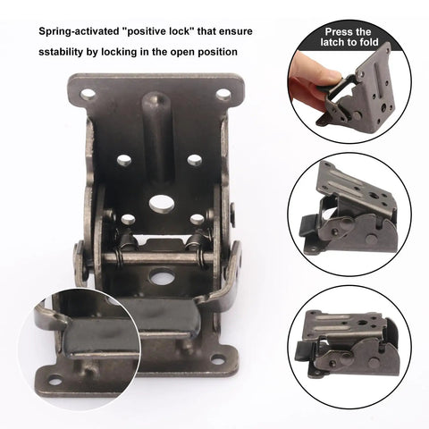 Close-up view of Straight Up 12 Pack Folding Brackets With Screws Rock Solid Self Locking Hinges showing stability locking mechanism.
