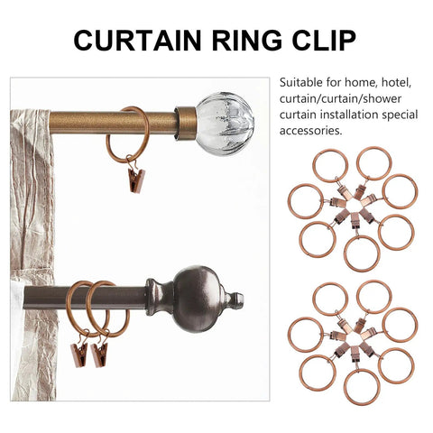50 Pieces Vintage Bronze Shower Curtain Hooks With Hanging Clips And Glide Rings, shown on bathroom rods.