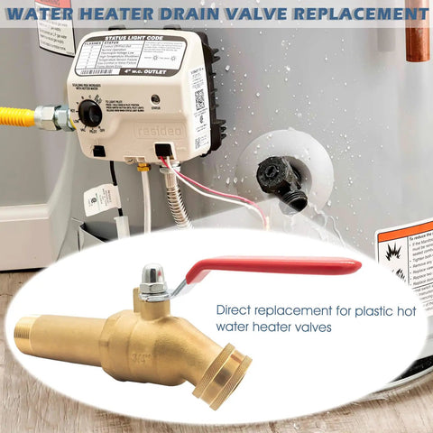 Three Quarter Inch MNPT Full Port Brass Water Heater Drain Valve With Two Inch Shank And 180 Degree Handle installed