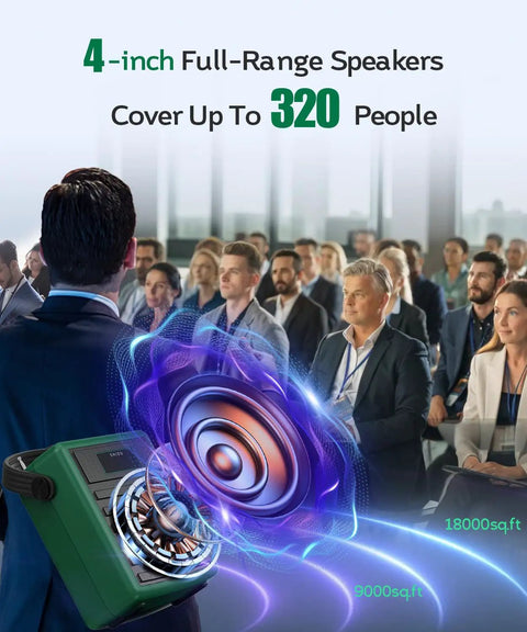 40W Wireless Voice Amplifier For Teachers And Large Audiences Bluetooth Speaker PA System highlighting capacity to cover 320 people
