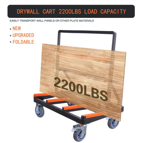 Foldable Drywall Cart Heavy Duty Panel Cart With 2200 Lb Capacity And Rubber Swivel Casters Built To Haul Plywood And Sheetrock