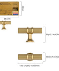Diagram of Champagne Bronze Cabinet Knobs 2 Inch T Bar Knurled Pulls 10 Pack Single Hole dimensions with credit card for scale
