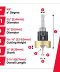 82 Degree Countersink Drill Bit With Adjustable Depth Stop And No Thrust Ball Bearing, diagram showing measurements.