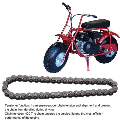 Top Rated Heavy Duty Steel Alloy 420 Chain Roller Tensioner Kit With Spring And Master Link Perfect For 196cc 212cc Mini Bike Baja Trailmaster 6.5Hp Engine Build, red mini bike and 420 chain