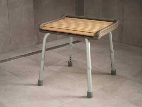 Heavy Duty Shower Seat With Built In Storage For Bathrooms, Adjustable Height From 7 To 21 Inches, 33 Inch Wide, stainless finish