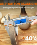6 Inch Digital Caliper With Rechargeable Battery And Large Backlit LCD For Ultra Precise Measurements In Inches Millimeters And Fractions, Type C Charge, No More Battery Replacements, The Go To Tool For 3D Printing Woodworking And DIY, backlit readout measuring metal part
