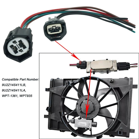 Two Pack Cooling Fan Relay Harness Connector Pigtail Kit For Ford F150 Focus Fusion Mustang Escape Taurus Lincoln MKZ MKX Mercury Milan Replacement 9U2Z14S411LB WPT1361 black wiring connectors