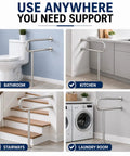 Rock Solid Floor Mounted Toilet Knurled Grab Bar With Leg Heavy Duty Brushed Nickel Stainless Steel Support Handle Bathroom Stand Assist Safety Rail 31 Inch in bathroom and kitchen settings.