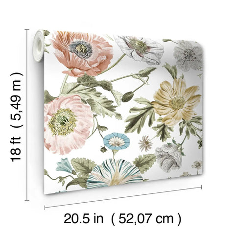 Vintage Poppy Pink Peel And Stick Wallpaper For Walls Easy Removable No Mess No Residue Easy Peasy DIY Install 20.5 Inch Wide By 18 Feet Long Drop Match With 24 Inch Repeat Covers 30.75 Sq Ft Perfect For Bedroom Or Accent Walls roll view with floral design