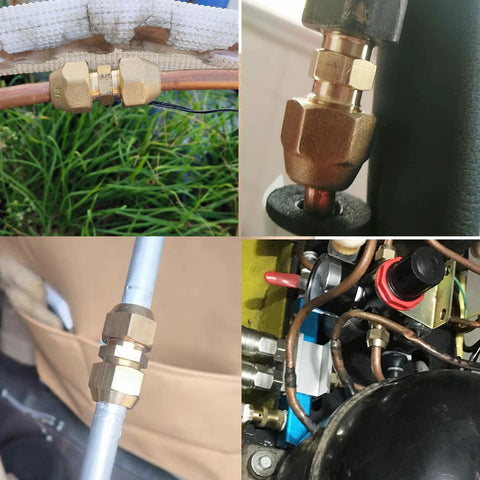 ChillWaves brass 1/4-inch flare tube fittings, male flare x male flare union, copper gas adapters, 6-pack.