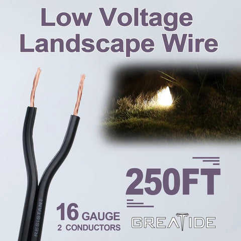 Low Voltage Landscape Lighting Wire 16 Gauge 2 Conductor Direct Burial Copper Cable 250 Feet Flexible Outdoor