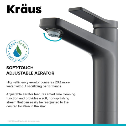 Indy Single Handle Vessel Bathroom Faucet Chrome Finish Solid Brass Construction with adjustable aerator close-up