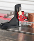 Pro Grade Woodworking Height Gauge With CNC Machined Aluminum Dual Scale for Table Saw, showing precise depth measurement.